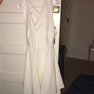 cute white dress, open cross back, v neck